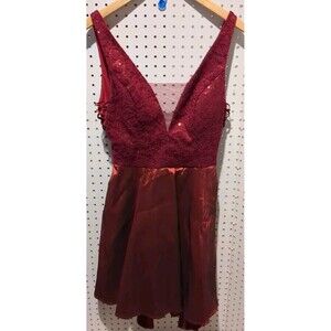 B Darlin Dress Size 14 Sleeveless Red Formal Wedding Prom Party Evening Sequin